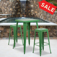 Flash Furniture CH-31330B-2-30SQ-GN-GG Metal Bar Table Set in Green
